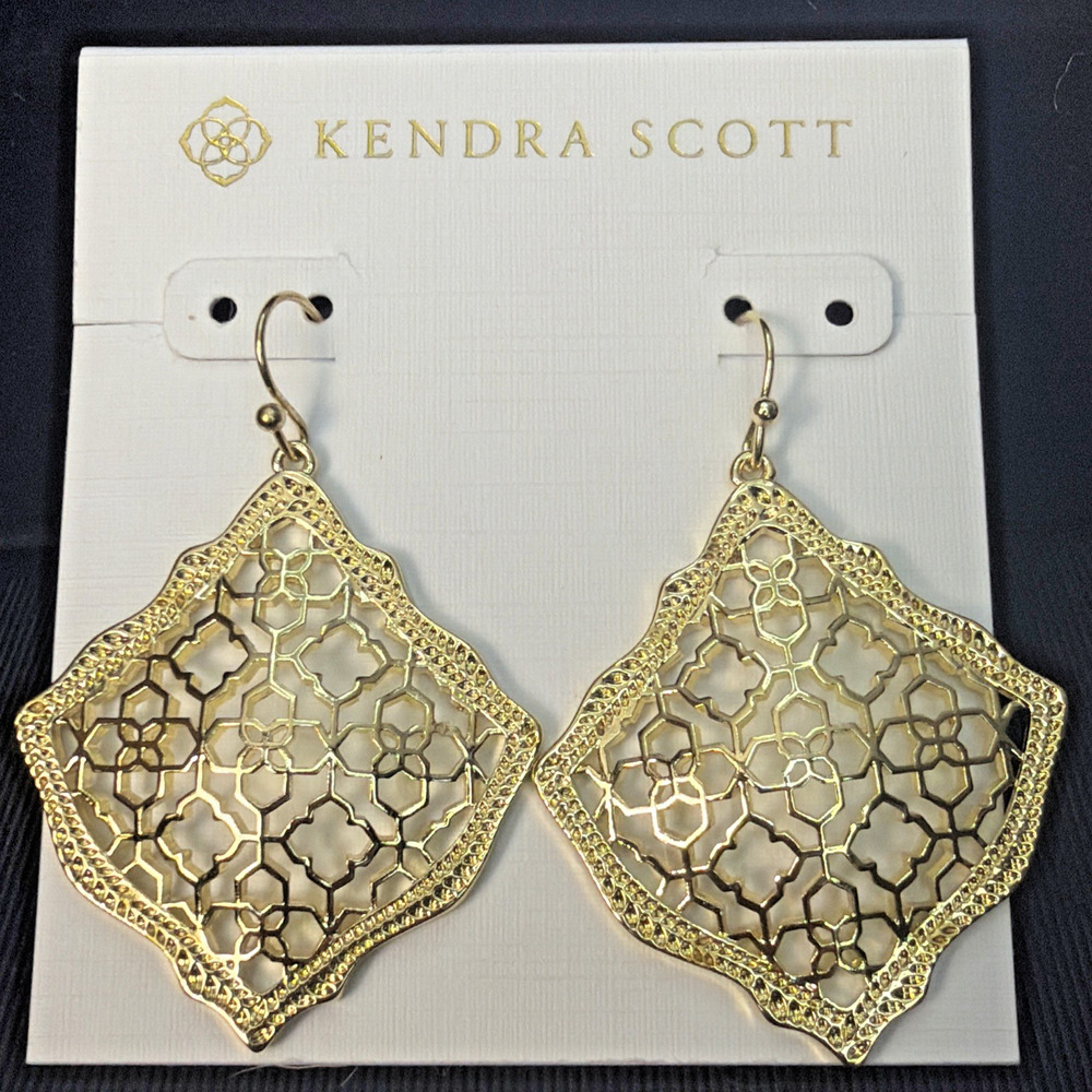 Kendra Scott Natalie Statement Earrings Gold Filigree Dangle